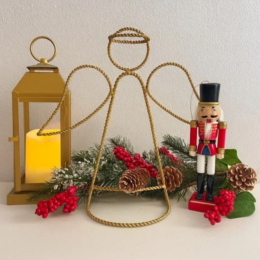 Large Gold Metal Angel Figurine - Twist Design Holiday Accent - Christmas Angel
